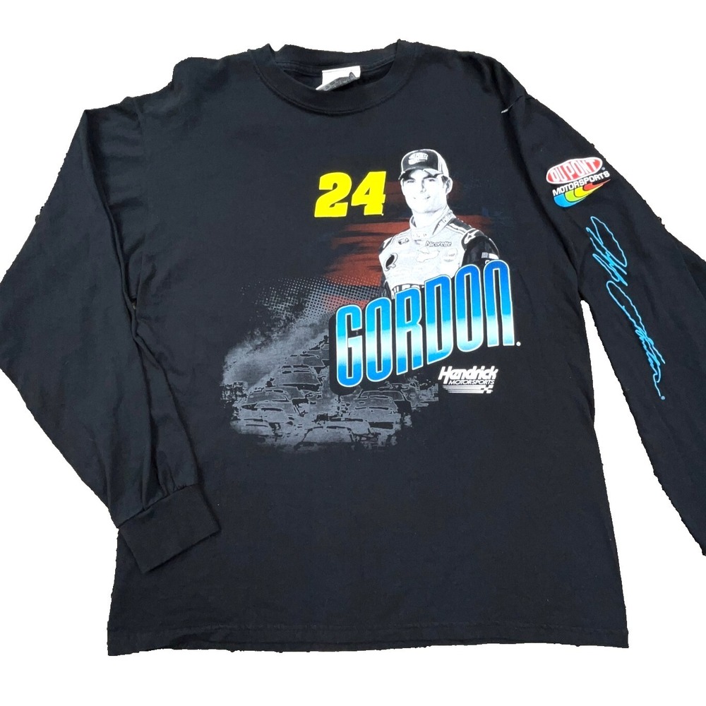 Vintage Jeff Gordon Shirt Men Large Black Long Sleeve Fire Flame Car Y2K Nascar